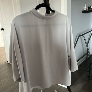 uniqlo - Cream Relaxed 3/4 Sleeve Blouse with Mandarin Collar
